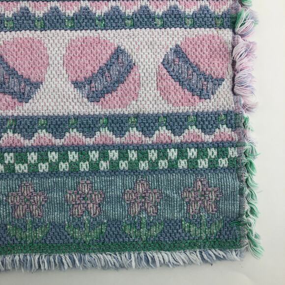 American VINTAGE Woven Green and Pink Easter Egg Placemats with Fringe Set of 2 - Picture 4 of 5